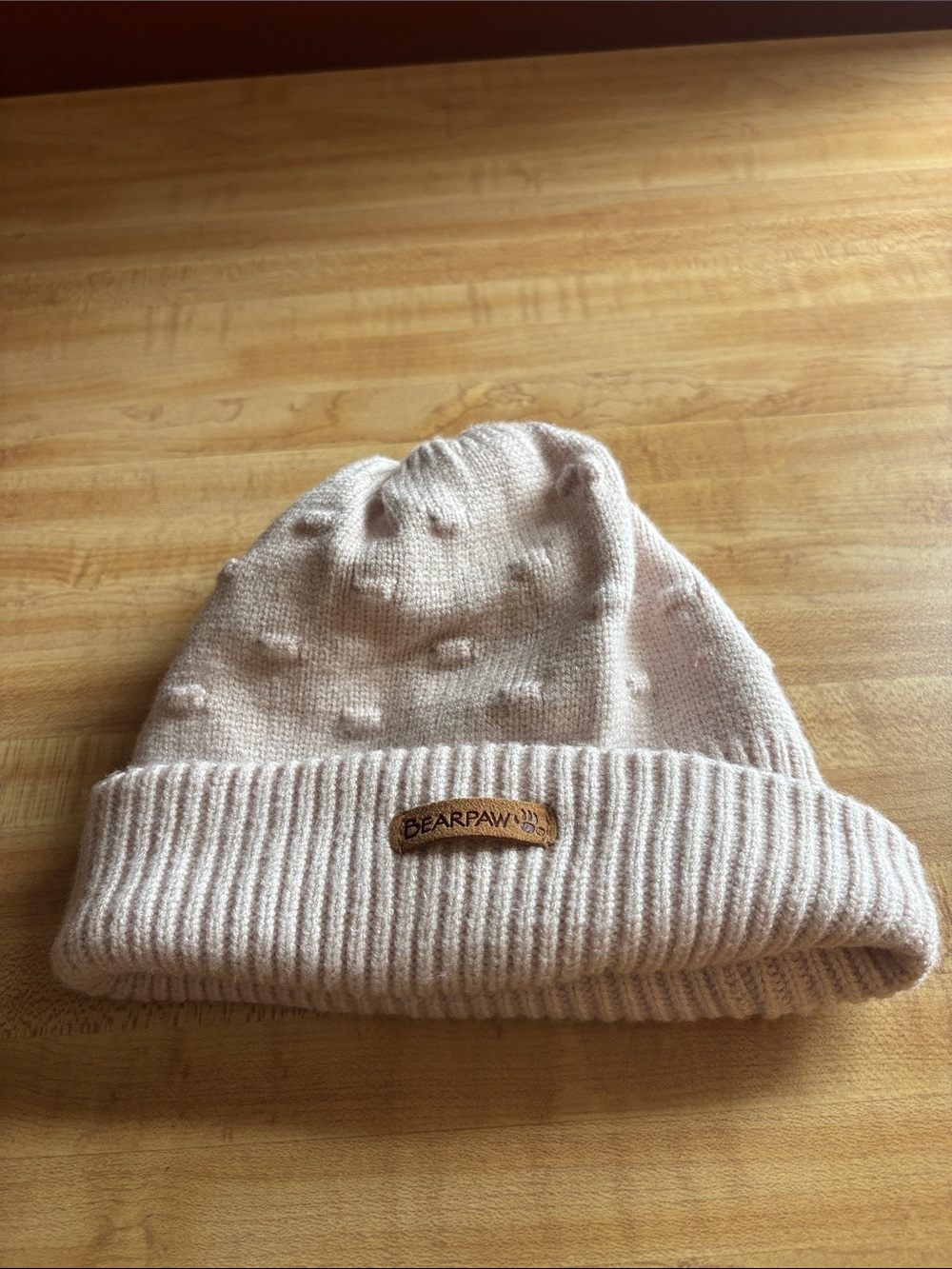 BearPaw Kids Pale Pink Knit Beanie with Rib Cuff